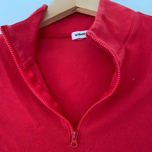 QUARTER ZIP CROPPED RIBBED SWEATSHIRT